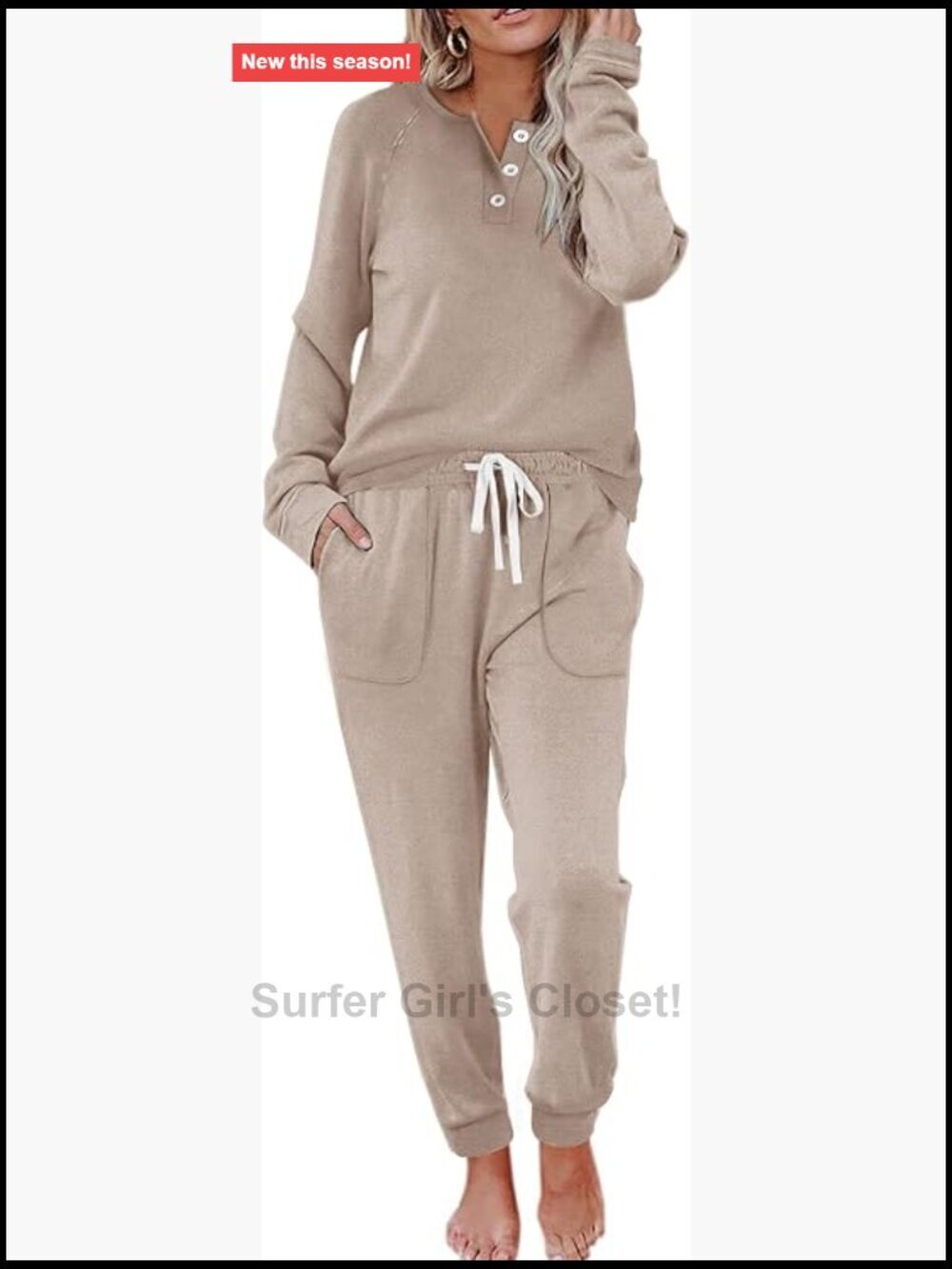 Button Down Sweatshirt and Sweatpants Lounge Set with Pockets